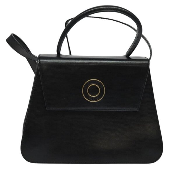 CELINE Hand Bag Leather 2way Black Gold Auth BD1319 - Picture 2 of 16